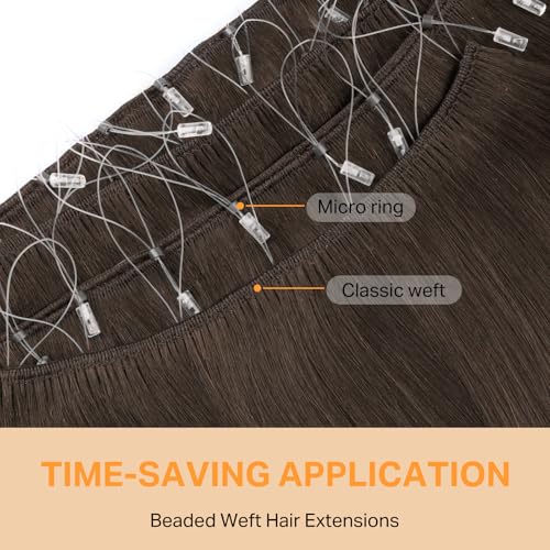 Image of DOORES Micro Beaded Remy Hair Extensions Hand Tied, 18 Inch 100g Chocolate Brown Real Human Hair Weft Extensions