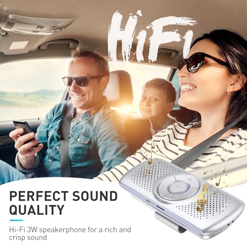 Image of AGPTEK Car Speaker with Bluetooth 5.3, Hands Free Phone Kit for Calls, GPS & Music with TF Card Slot, Instant Connect, Siri Google Assistant Support Wireless Car Visor Clip Speakerphone (Silver)