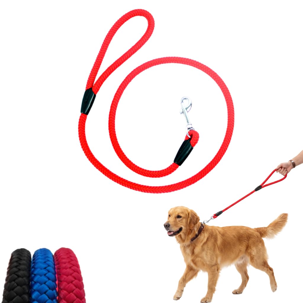 Rope Dog Lead - Heavy Duty Walking, Running, Outdoor Training Lead, Strong Dog Lead, Soft Braided Nylon Construction, 360 Hook, Water Repellent, 2,3,5,7,10m (Red, 2m/1.0)