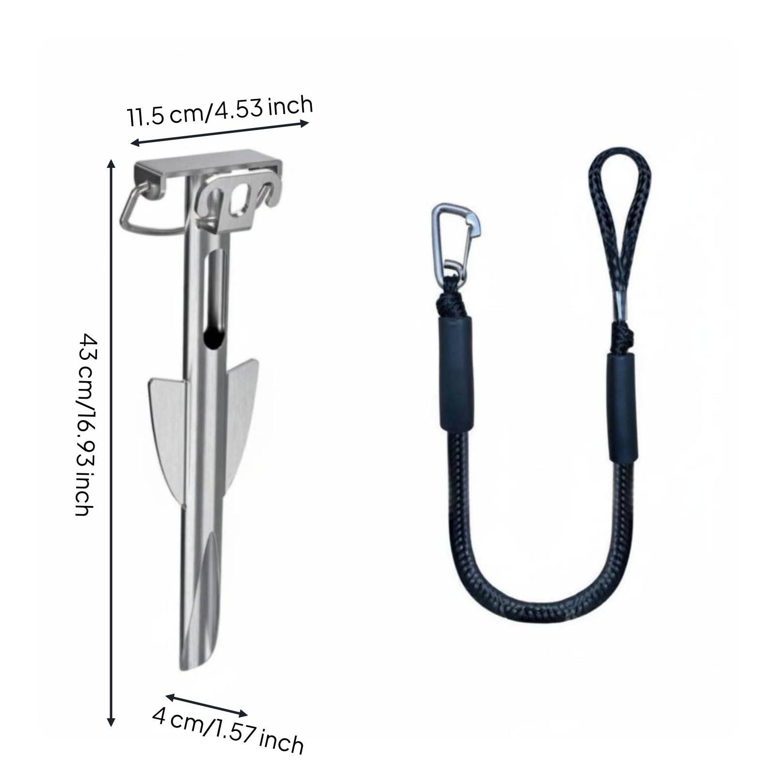 Gralara Ancora da Spiaggia per Barca Kayak Ancora Sabbia Ancoraggio Riva Gancio Marino Acciaio Inox Antiruggine Leggera, Ancora da Spiaggia con Corda da Ormeggio 1.2m
