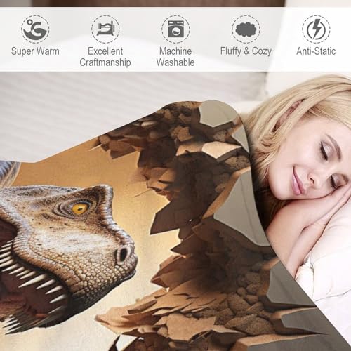 Couverture chaude et douce lavable en machine plaid flanelle T-Rex - 4
