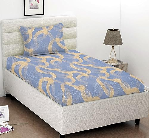 Image of HOMEKART (110 TC & 110 GSM 100% Cotton Feel Bedsheet for Single Bed with One King Size Pillow Covers Soft /Breathable Wrinkel Free -60x90 Inches - (Beig)