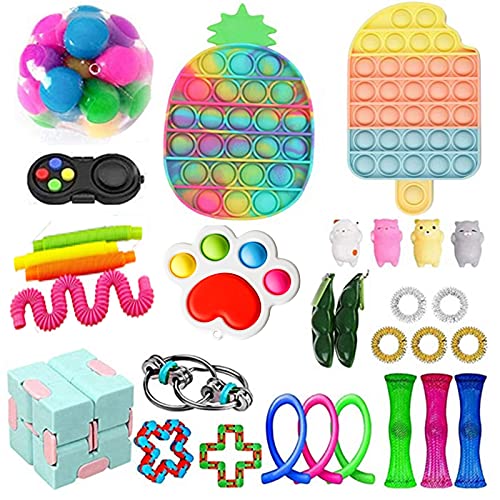 Eyiou 30pcs Fidget Toys Pack, Pop Bubble Cheap Sensory Fidget Pack Stress Relief Toys with Marble Mesh Pop Anxiety Tube for Adult (A)