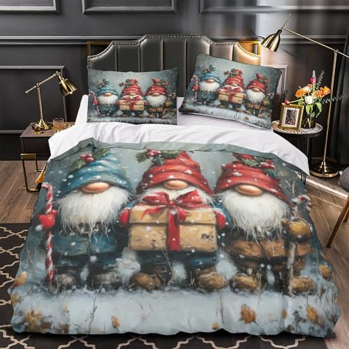 Housse de Couette Gnomes de Noël en Microfibre Premium avec Impression 3D