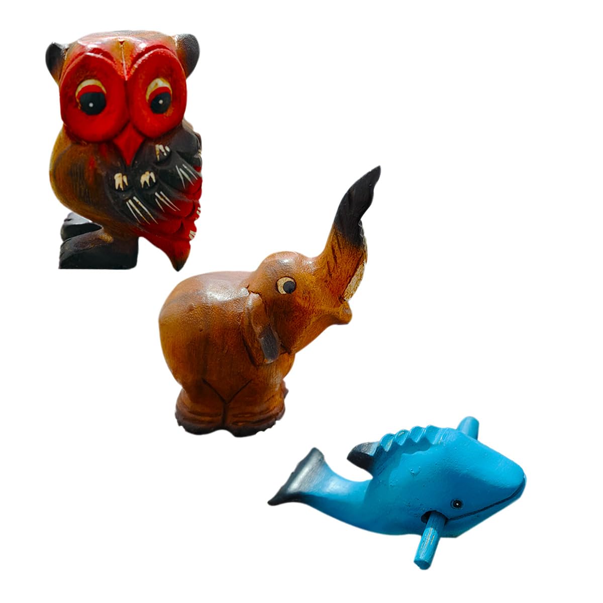 HDRELEODY 3Pcs Guiros Wooden Percussion,4 Inches Wooden Dolphin Guiros,4 Inches Wooden Owl,3.5 Inches Wooden Elephant