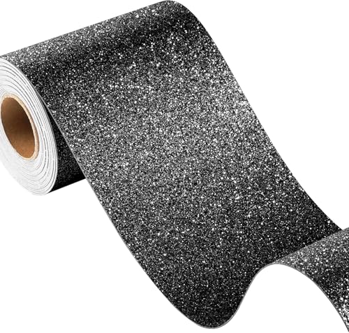 FunStick Möbelfolie Glitzer Selbstklebend Tapetenbordüre Schwarz Bordüren Bastelpapier Glitzer Schwarz Wandtattoo Wohnzimmer Badezimmer Bordüre Wand Selbstklebend Schwarze Klebefolie Möbel 10CM×5M