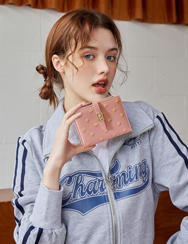 Image of YINHEXI Women's Wallet, Compact and Small Bifold PU Leather Card Holder, Mini Purse with Coin Pocket for Ladies, Girls (Salmon)