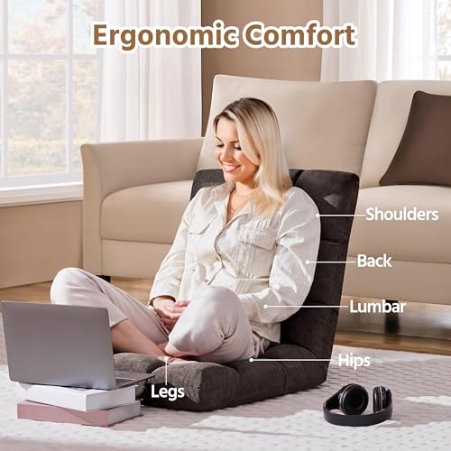 Image of Yaheetech Adjustable Floor Chair with Back Support, Foldable Thick Padded Seat for Meditation&Gaming on Floor, Space Saving Lazy Lounger for Bedroom Dorm, Brown