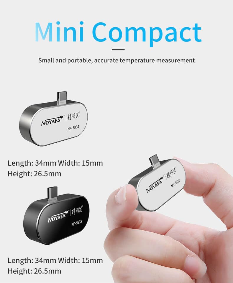 QDTimes Thermal Camera NF-583S 160 * 120 IR Resolution Compact Thermal Camera for Android Cellphones 25hz, HD Resolution, -15°C to 600°C, 6 Color Palette Effects