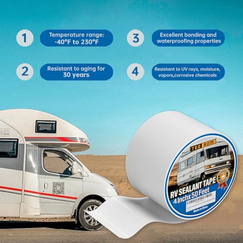 Image of RV Sealant Tape White, 4 Inch X 50 Feet, Waterproof, UV Resistant, Weatherproof, for RV, Boat, Camper, Awning, Canopy, Tents