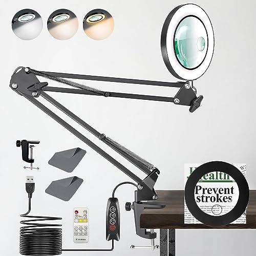 10X 15X Magnifying Glass with Light, Adjustable LED Magnifier