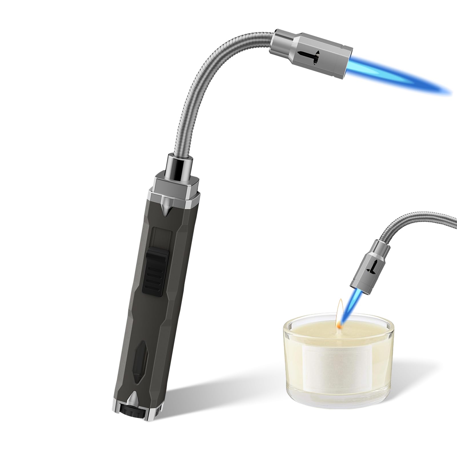 TONYFUL Butane Lighter Long Torch Lighter, Refillable Lighters with Visual Fuel Window, Adjustable Flame Windproof Lighter for Candle, Camping,