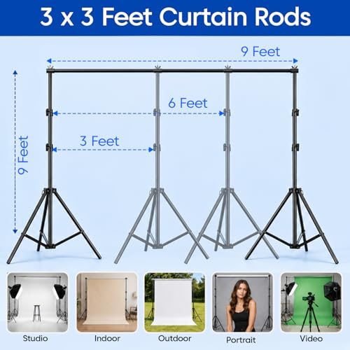 Image of Sounce 9x9 Feet Adjustable Backdrop Stand Kit with Carry Bag | Foldable & Portable Background Stand | for Photography & Videography | Compatible with All Backdrops & Green Screens