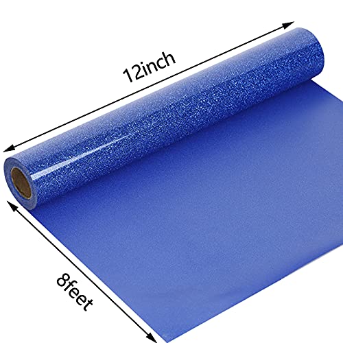 Image of guangyintong Glitter Blue Heat Transfer Vinyl HTV Rolls, 12 inch x 8ft Iron on Vinyl for T-Shirts Glitter Blue HTV Vinyl for All Cutter Machines Easy to Cut & Weed for Heat Vinyl Design