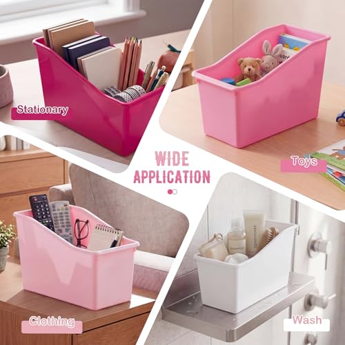 Image of Geetery Plastic Book Bins for Classroom, 12 Pcs, Pink Color Series