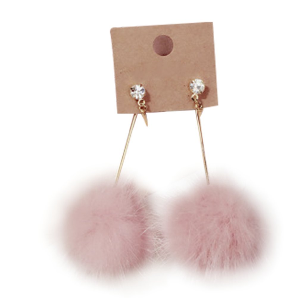 Plush Fur Ball Earrings Elegant Pendant Earrings Jewelry Accessories Romantic Gift,Colour Name:Pink (Color : Pink)