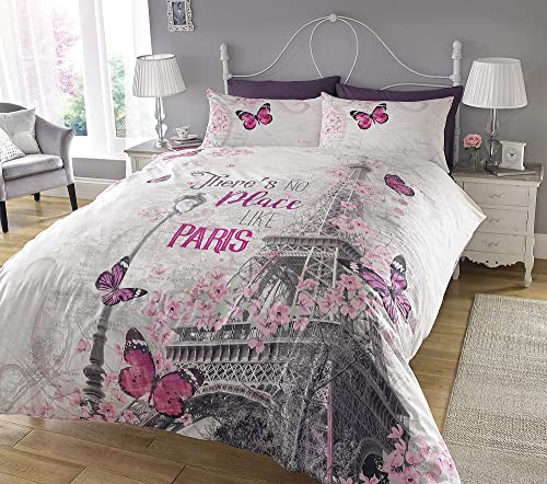 Sleepdown Paris Romance Bettwäsche-Set mit Digitaldruck und Bettdeckenbezug für Schlafzimmer und Tagesbett (Einzelbett), Grau