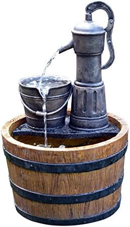 Solar Sunnysaze Old Fashioned Water Pump Kit with Barrel Fountain with Battery/Timer and LED Light (3 Watt Solar Pump Kit)
