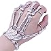 Cathercing Halloween Wristband Skull Fingers Metal Skeleton Hand Bracelet with Ring for Women and Men on Party(silver)