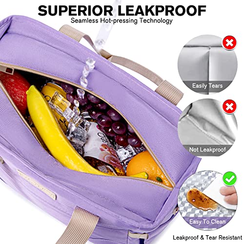 Fresh-Flash Insulated Lunch Bag For Women Work, Large Leakproof Lunch Box, Thermal Lunch Tote Bag Reusable Lunch Cooler With Removable Shoulder Strap, Side Pockets For Adults Picnic Camping-Purple #TOP1
