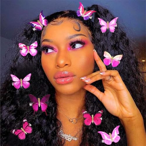Pinzas para cabello de mariposa rosa, pack de 10 miniatura 3