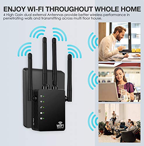 CaranteeWiFi Range Extender, 1200Mbps Wireless Signal Repeater Booster, Dual Band 2.4G and 5G Expander, 4 Antennas 360° Full Coverage, Extend WiFi Signal to Smart Home & Alexa Devices (Black) - Thumbnail 7