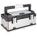 Goplus Tool Box, 18-Inch Portable Toolbox Storage Organizer with Handle & Removable Tray for Home Garage Warehouse Workshop, Stainless Steel+PP