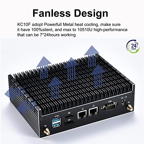 Image of Mini PC Fanless Core i7 10510U 16GB RAM 1TB NVME SSD 4Cores 8Threads 4.9GHz Max,100% Silent Industrial Business Desktop Computer with SD Card Reader /Type-c /Win 11 Pro /Wi-Fi /BT 4.2 /2x LAN