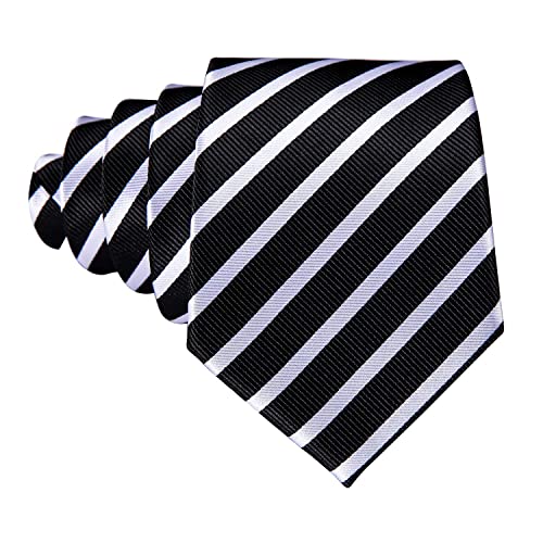 Image of Barry.Wang Tie Sets for Men Silk Stripe Necktie Woven Checkered Handkerchief Cufflinks Formal Business Wedding