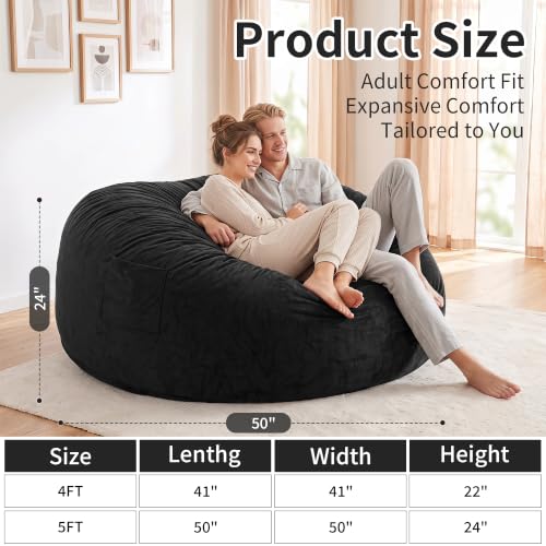 Image of 5 Ft. Bean Bag Chair for Adults, Teens, Kids with Memory Foam Filling