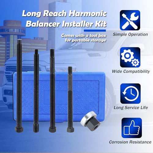 5Pcs Long Reach Harmonic Balancer Installer Kit Compatible with Ford GM Dodge Chrysler vehicles with V8 and V6 engines - Thumbnail 6