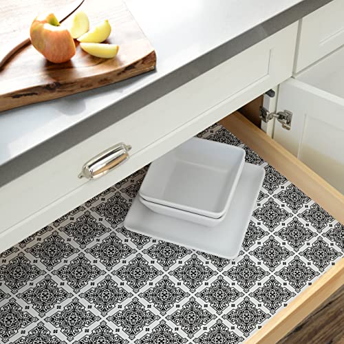 Image of Magic Cover Adhesive Vinyl Paper, Multi-Functional Shelf Liner for Lining Drawers and Shelves, Waterproof and Durable, 18 inch x 50', Julien Black and White