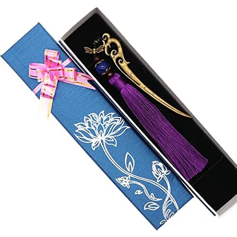 BITEYI Metal Bookmark with Tassels,Classical Bookmark and Creative Thumb Book Page Holder Gift Box Set for Book Reading Lovers (Long Y Qu) Cover