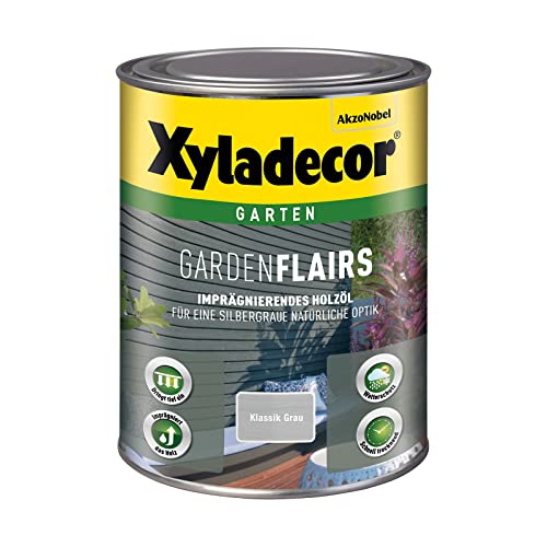 Xyladecor GardenFlairs, Imprägnierendes Holzöl mit dekorativem Metalleffekt, Klassik Grau, 1 l