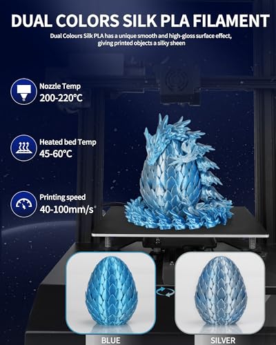 Image of LANDU Silk Dual Color PLA Filament 1.75mm 1KG, 3D Printer Filament Dimensional Accuracy + /- 0.02mm, Coextrusion Filament PLA Shiny Filament Fits for Most FFF 3D Printers,1KG Spool,Blue Silver