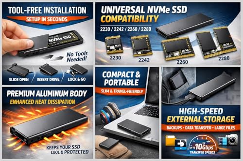 Carcasa externa M.2 NVMe SSD aluminio USB 3.2 sin herramientas miniatura 4
