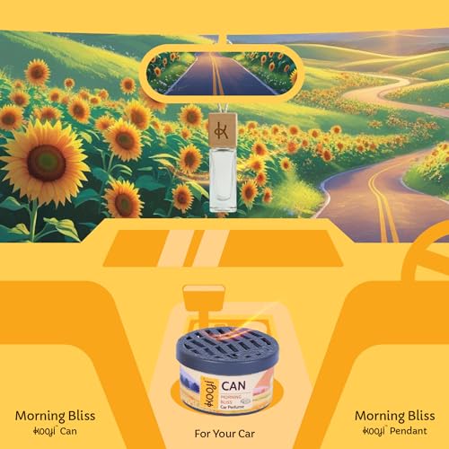 Image of Kooji Can Car Perfume + 5ml Car Hanging Perfume Pendant (Free) - Morning Bliss Scent-Long-Lasting, Alcohol-Free, Oud & Saffron Oriental Fragrance-For Car, Home, or Office Use-Lasts Up to 60 Days