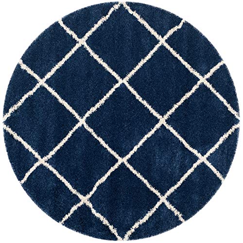 Image of Handwoven Microfibre 3D Rug for Living Room (Navy Blue, 6 X 6 Feet (Round), Microfibre)