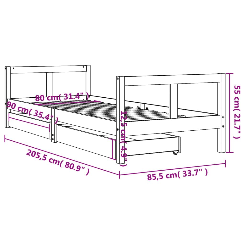 vidaXL Estructura de Cama para Niños con Cajones, Somier Infantil con Cabecero, Marco de Cama, Mueble para Dormitorio, Madera de Pino Blanco 80x200 cm