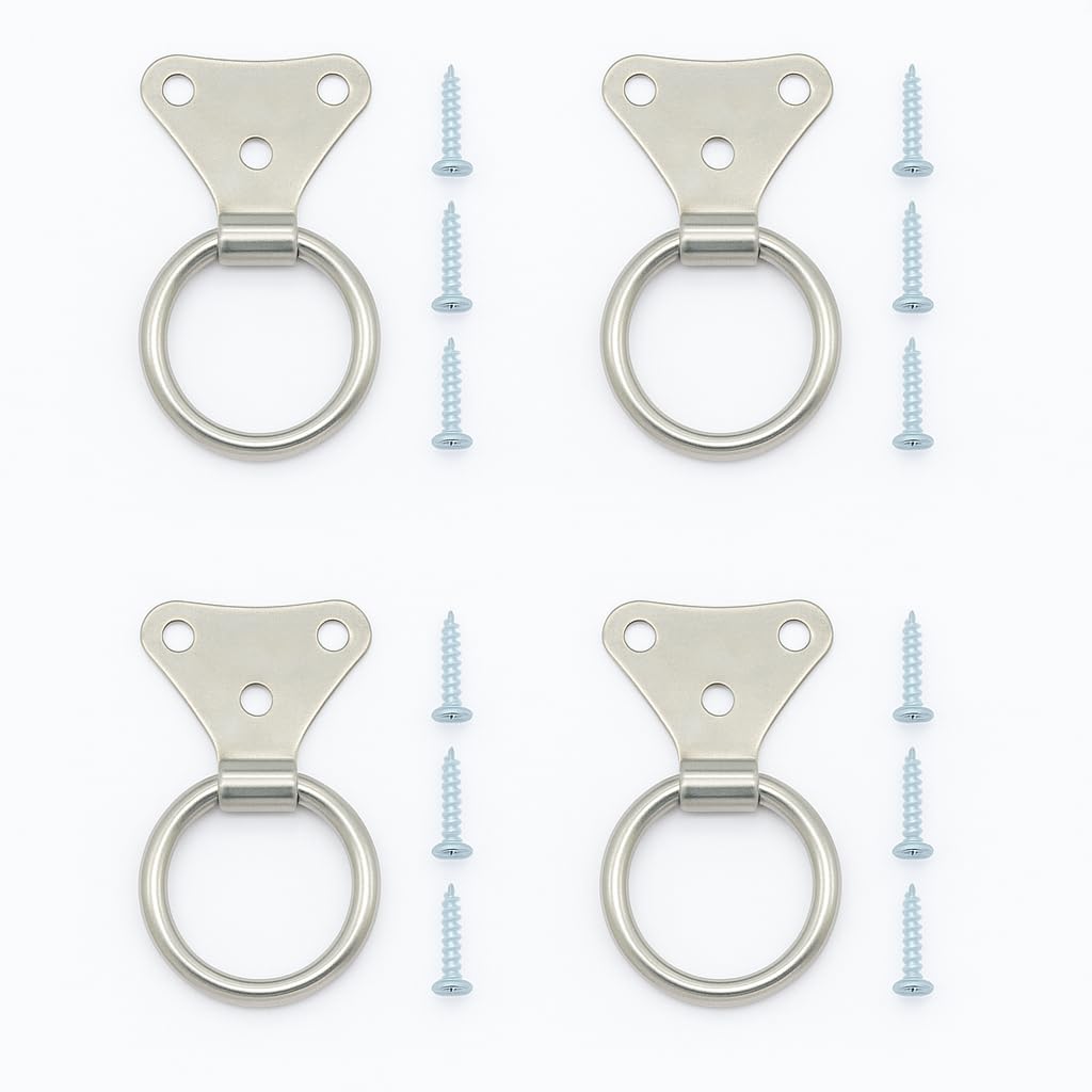 Cabinet Door Pull Chest Rings (Pack of 4) – 25 mm Inner Diameter – Mild Steel Plate O-Ring Pulls with 12 Screws – Ring Pulls for Cabinets, Drawers, Windows-image-10