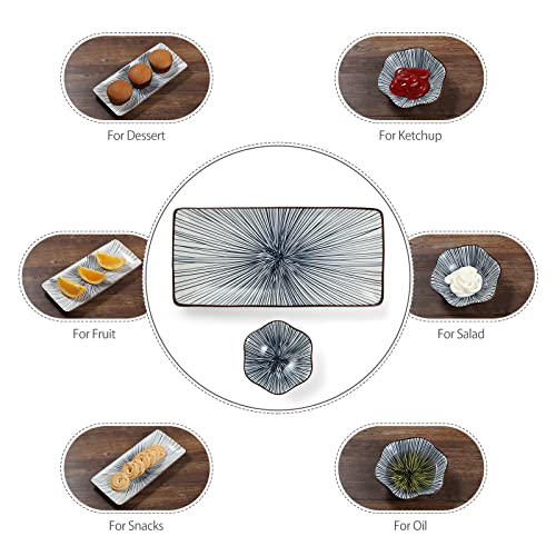 Mallyu Sushi Plate Set 8 Pcs, 10" Ceramic Sushi Dishes Serving Set, Dinnerware Sets W/ 2 Sushi Plates And Soy Sauce Bowls-2 Chopsticks And Holder, Perfect For Wedding Housewarming Gift, Blue Line #TOP4