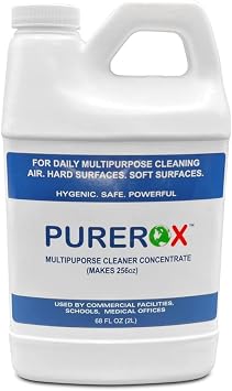 PUREROX Multipurpose Cleaner Concentrate makes 256oz Professional Daily Cleaner and Deodorizer. Use with Fogging, Electrostatic. All Surface Compatible. No Residue technology