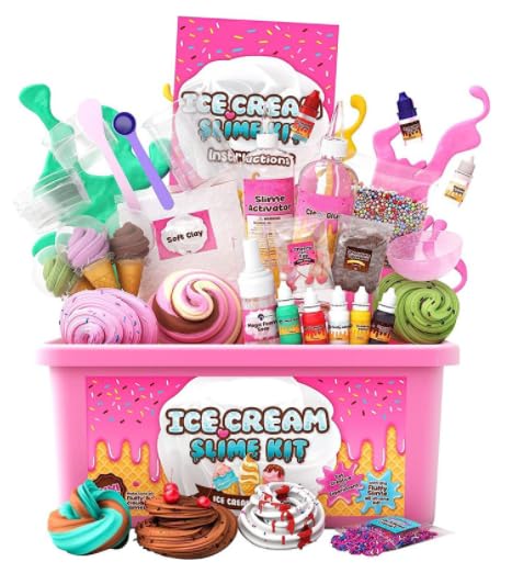 DIY Slime Science Stress Relief Kit with Ice Cream Dough, 24 Pieces, Pink