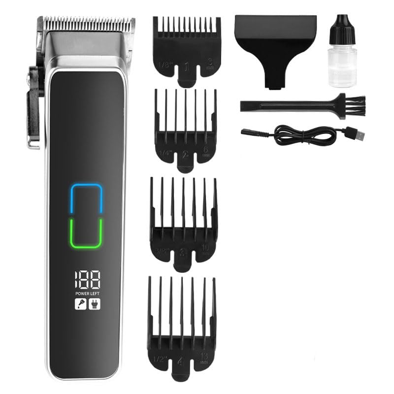 Recortadora de pelo para hombre, kit de corte de pelo inalámbrico con potente motor (6500 RPM), pantalla LED, 4 peines de límite, máquina de corte de pelo para hombre, juego de recortadoras de cabeza