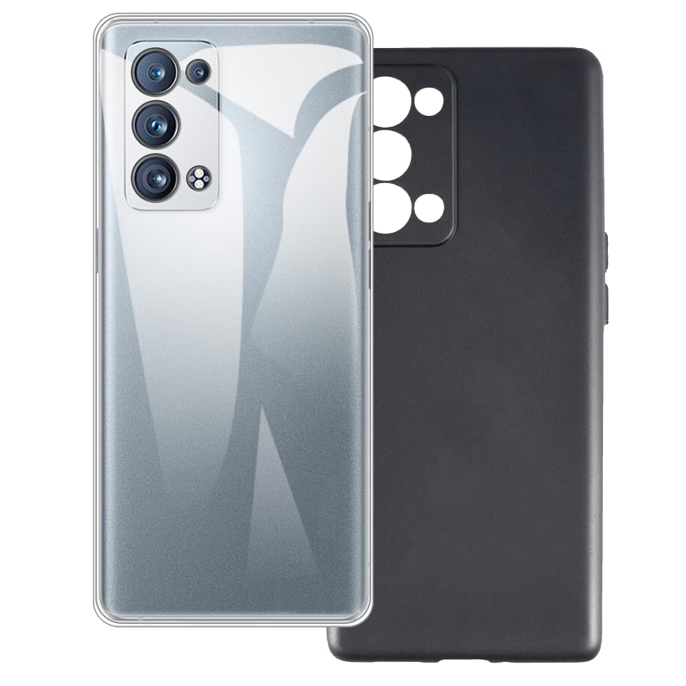2-Pack TPU Case Compatible with Oppo Reno 6 Pro 5G (Snapdragon) Phone Cover - Shockproof Flexible Protective Accessories with Precise Cutouts (Clear+Black)
