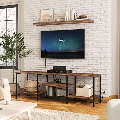 Hoobro Tv Stand With Power Outlets To 70 Inches, Tv Console Table With Open Storage Shelves Cabinet, Industrial Media Entertainment Center For Living Room Bedroom, Rustic Brown And Black Bf60Ds01 #TOP6