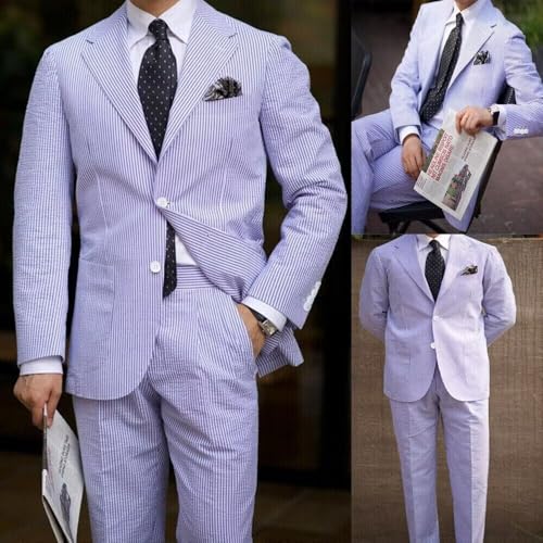 Seersucker Suits for Men Slim Fit Casual Beach Wedding Summer Grooms Groomsmen Seersucker Blazer Pants 2 Piece Set2