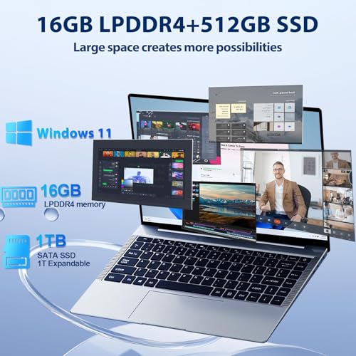 Image of 14 Inch Laptop Computer, 16GB DDR4 RAM, 512GB SSD Compatible with Windows 11 Laptop, Quad Core Processor(up to 2.8GHz), FHD 1920 x 1080 Display, Webcam, Wi-Fi, BT5.2, HDMI, USB, Silver