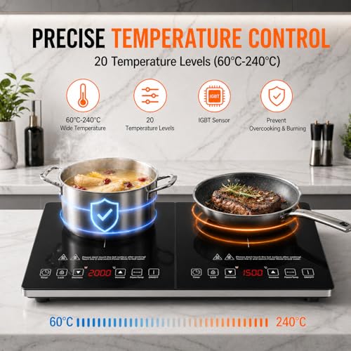 Plaque Induction 2 Feux AMZCHEF - Table de Cuisson Encastrable Double Foyer 3500W - 4