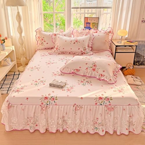 Cooalinar Falda de Cama con Volantes de Encaje,Falda de Cama con Volantes a Prueba de Polvo,Antideslizante,Antiarrugas,Transpirable,para Decoraciones de Bodas y Fiestas navideñas